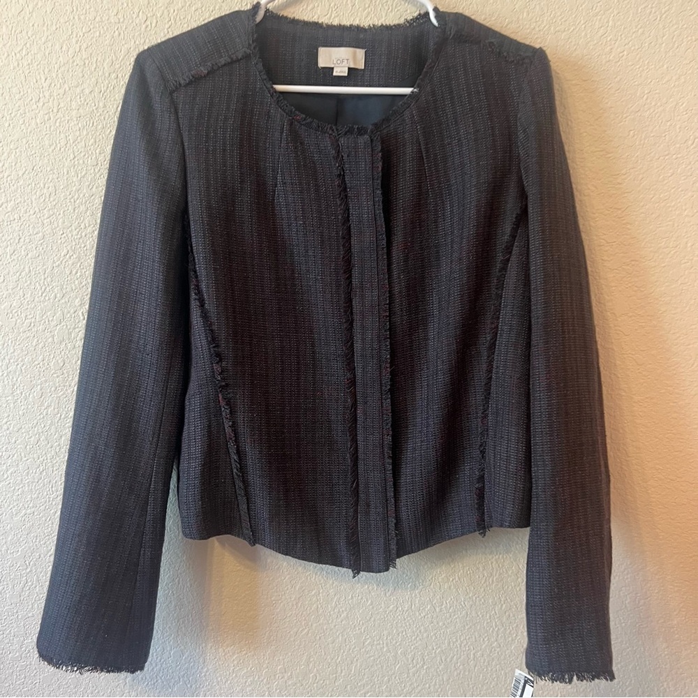 Sz 10 LOFT Women's Long Sleeve Fringe
Tweed Zip Jacket Blazer Gray - Picture 3 of 14